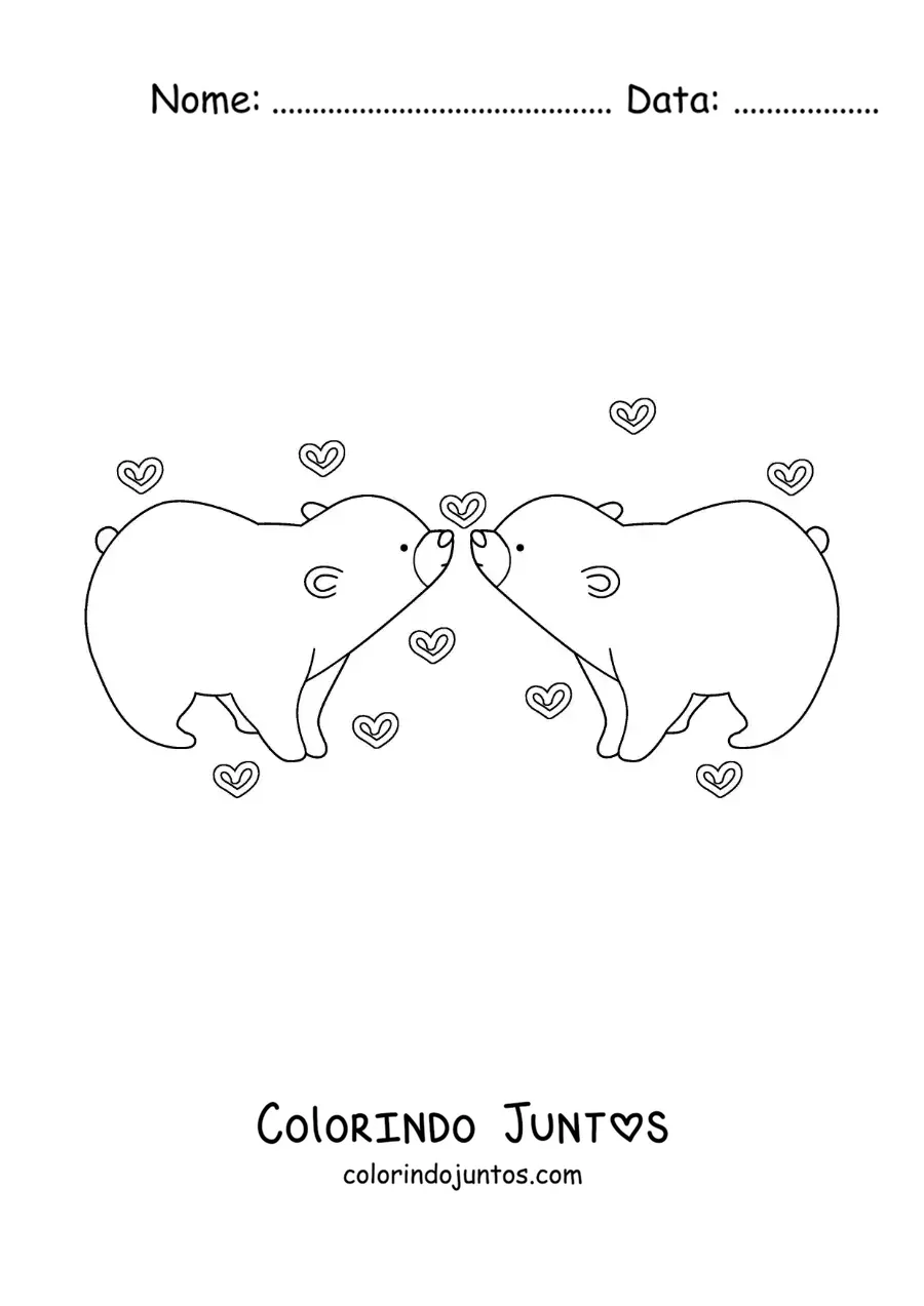 Desenho para colorir de casal de ursos animados apaixonados
