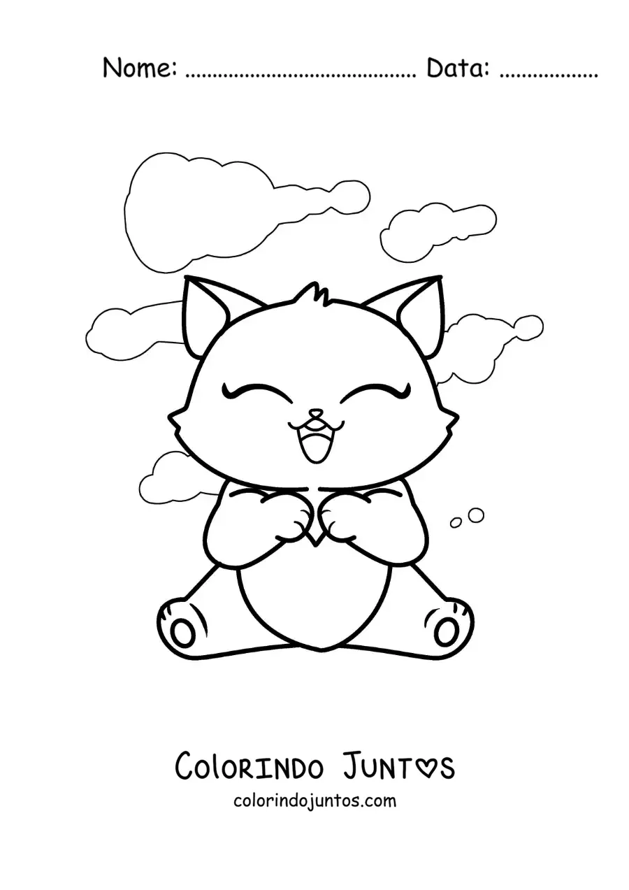 Desenho para colorir de gatinho fofo sentado com um coração