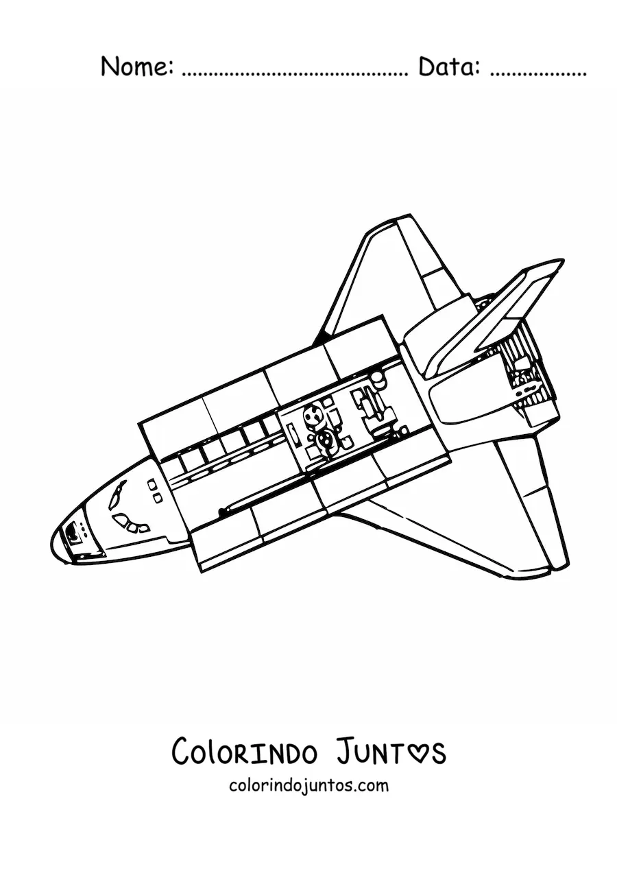 Desenho para colorir de um foguete realista por dentro