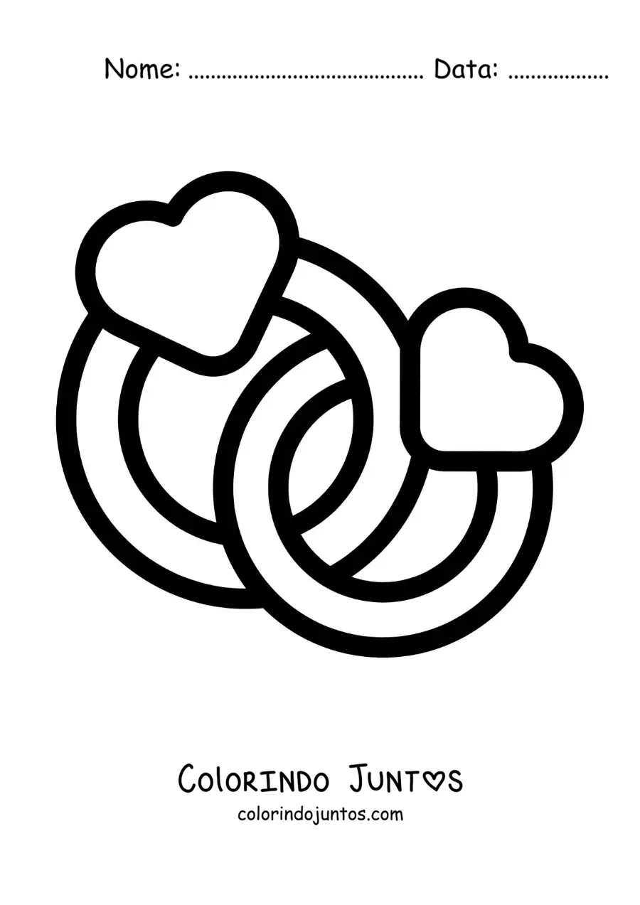 Desenho para colorir de anéis de corações entrelaçados