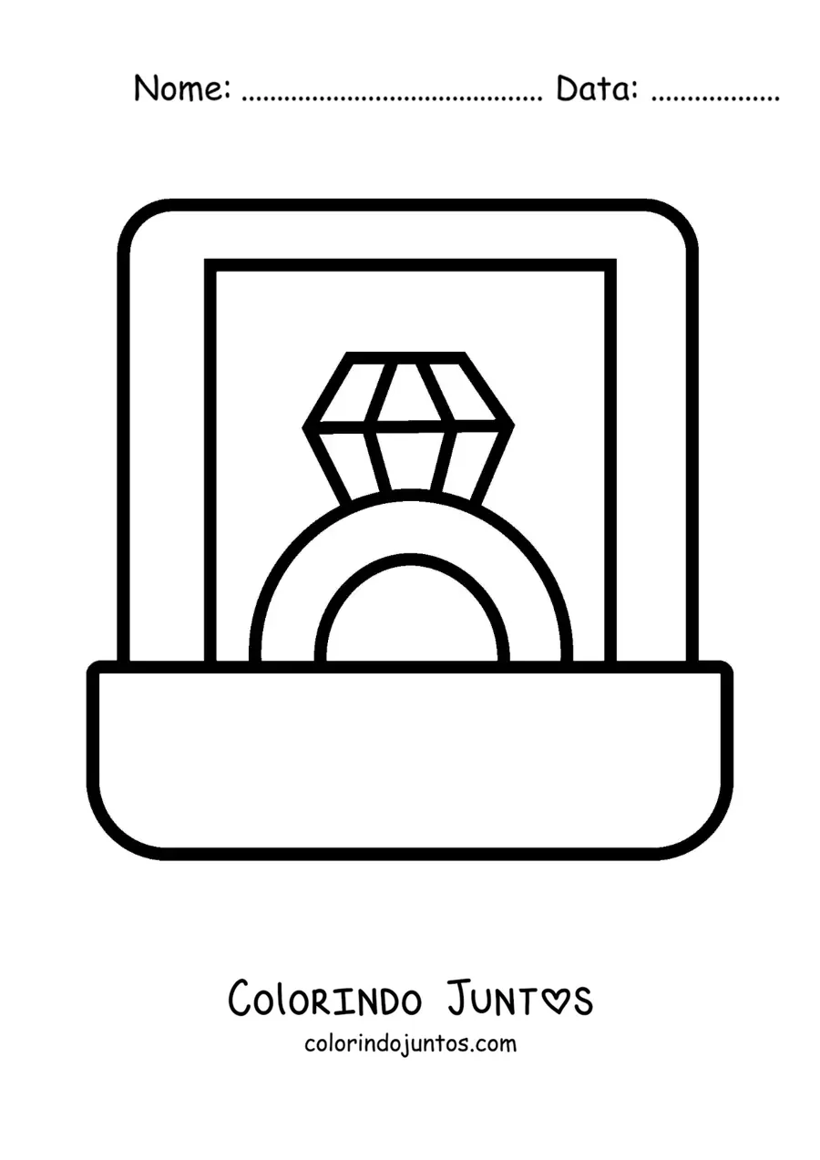 Desenho para colorir de anel de diamante em uma caixa
