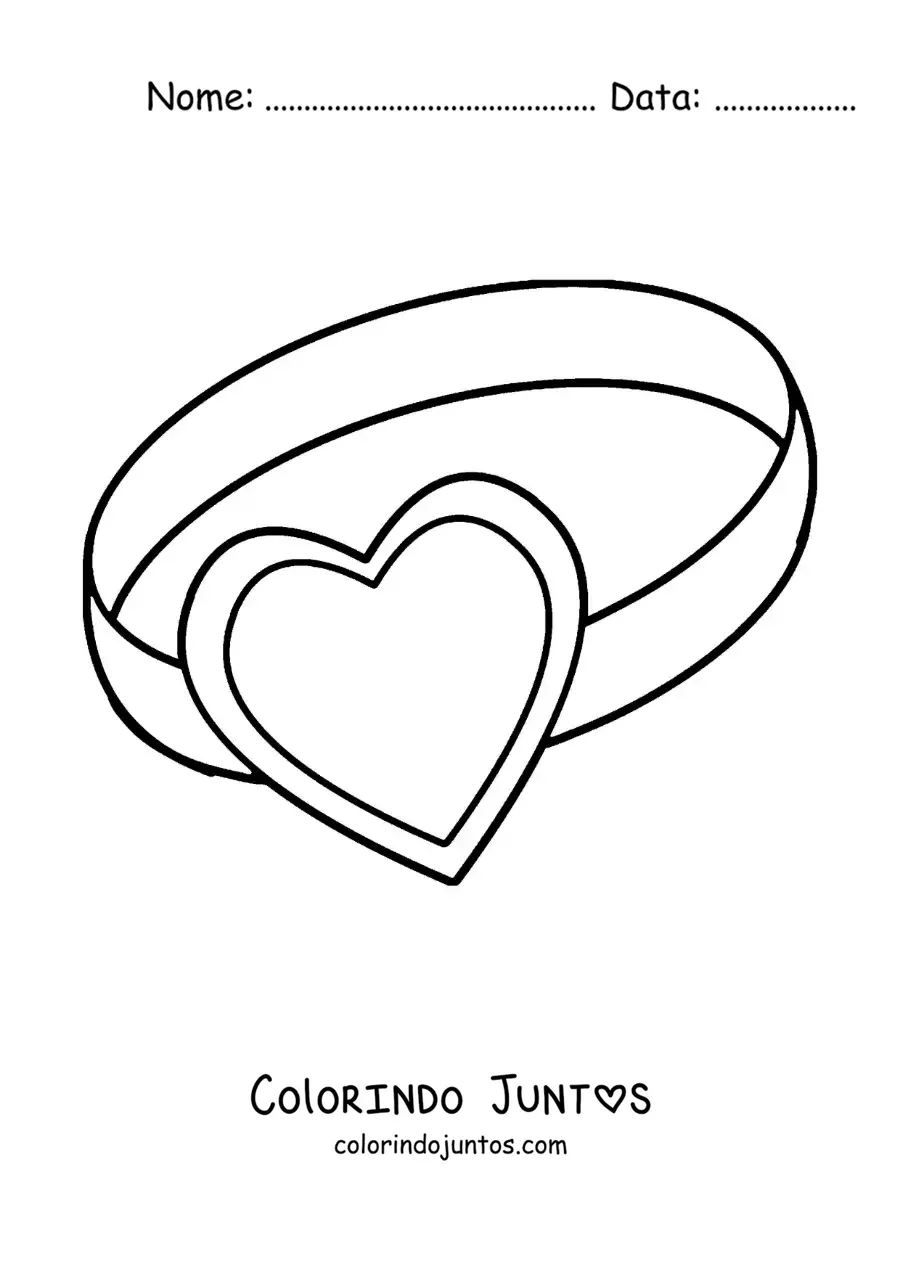Desenho para colorir de anel de coração