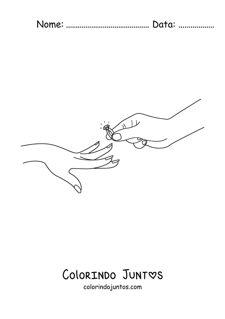 Desenho para colorir de mão com um anel de noivado
