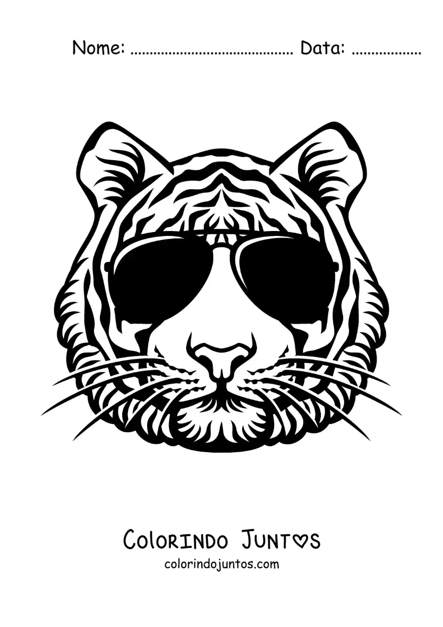 Desenho para colorir de tigre animado com óculos de sol