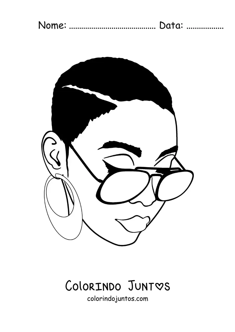 Desenho para colorir de rosto de uma mulher com óculos da moda