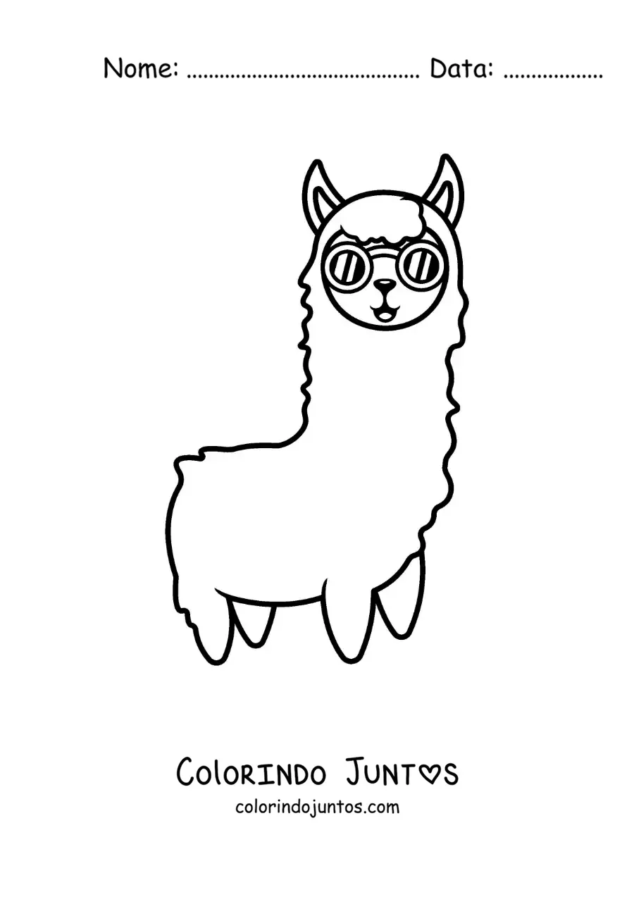 Desenho para colorir de lhama animada com óculos de sol