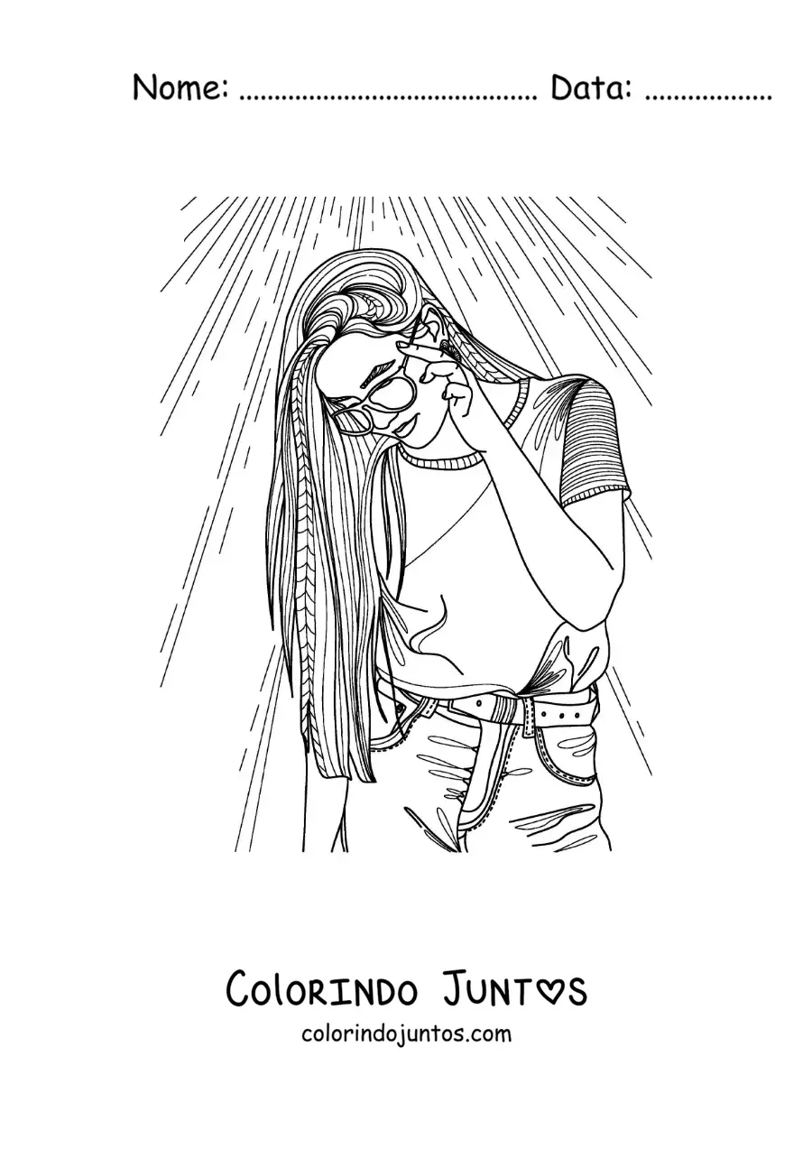 Desenho para colorir de garota fofa com óculos de sol