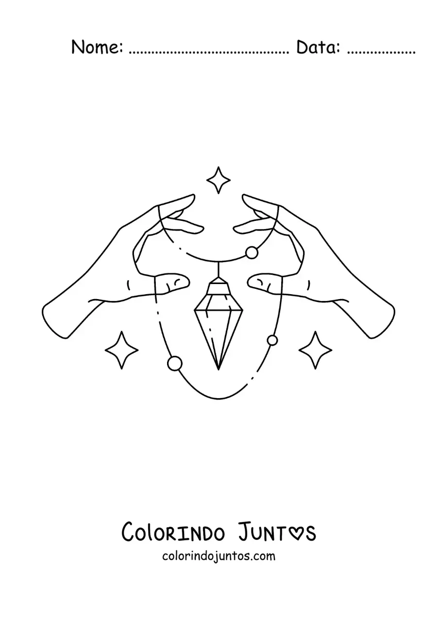Desenho para colorir de mãos segurando um colar