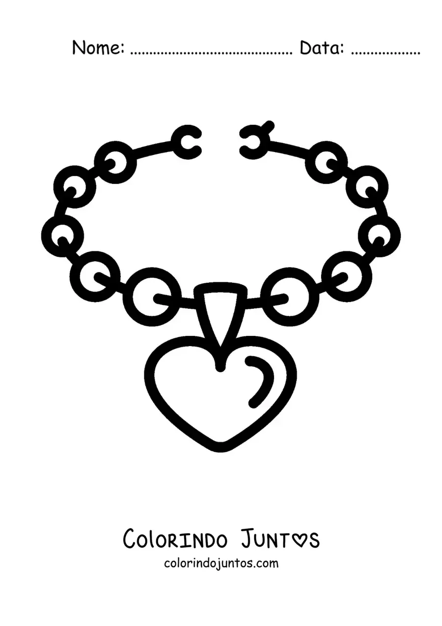 Desenho para colorir de colar de coração para meninas