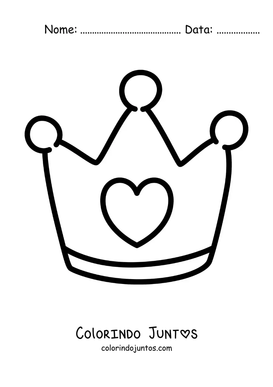 Desenho para colorir de coroinha bonita com um coração