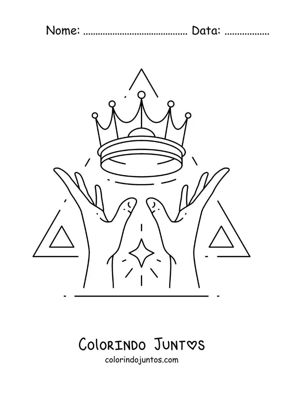Desenho para colorir de duas mãos com uma coroa