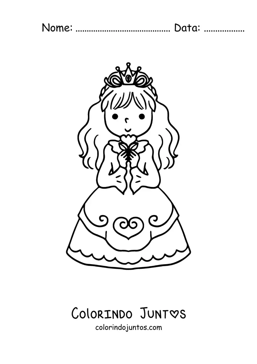 Desenho para colorir de princesa animada com sua coroa