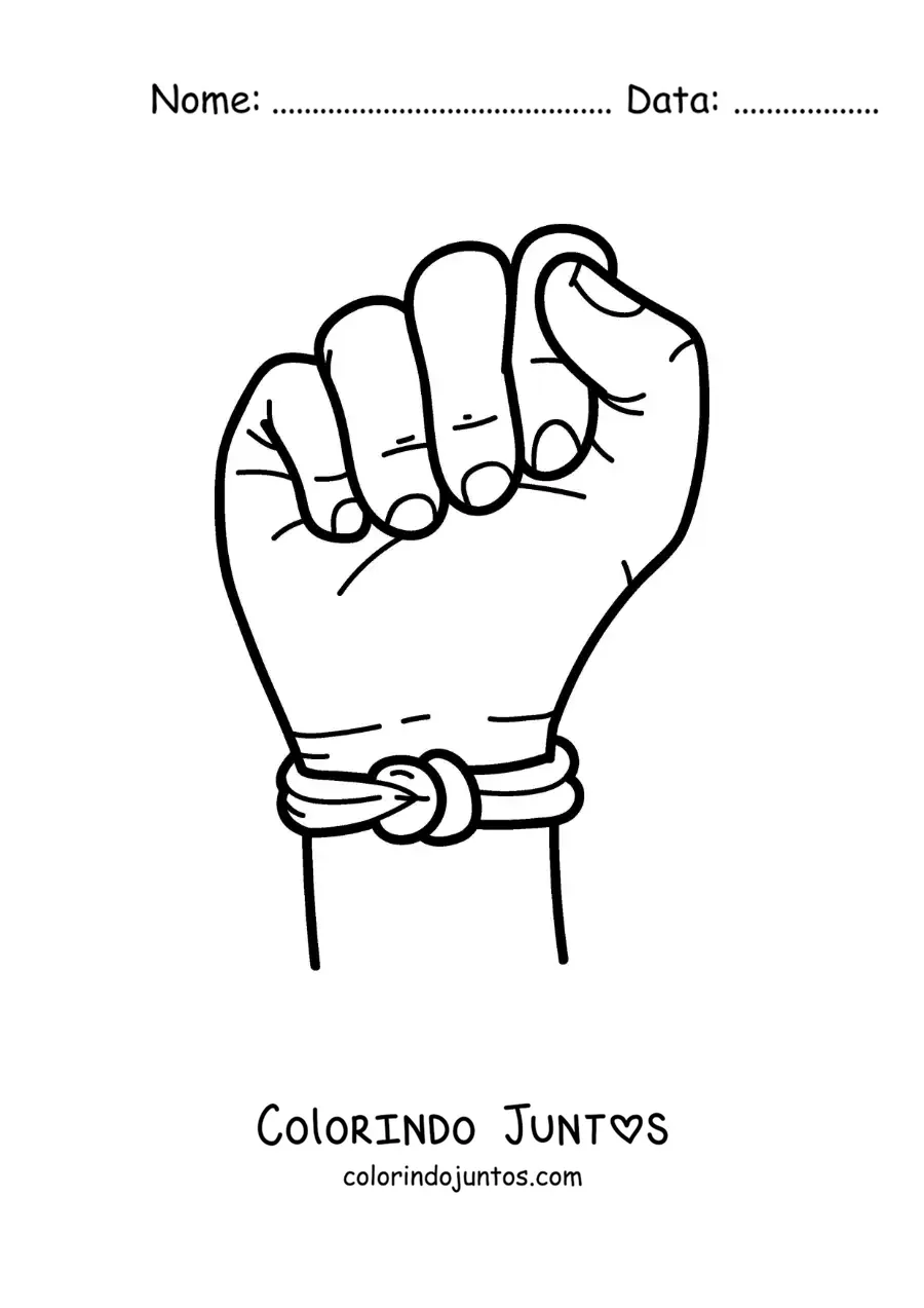 Desenho para colorir de uma mão com uma pulseira de fio