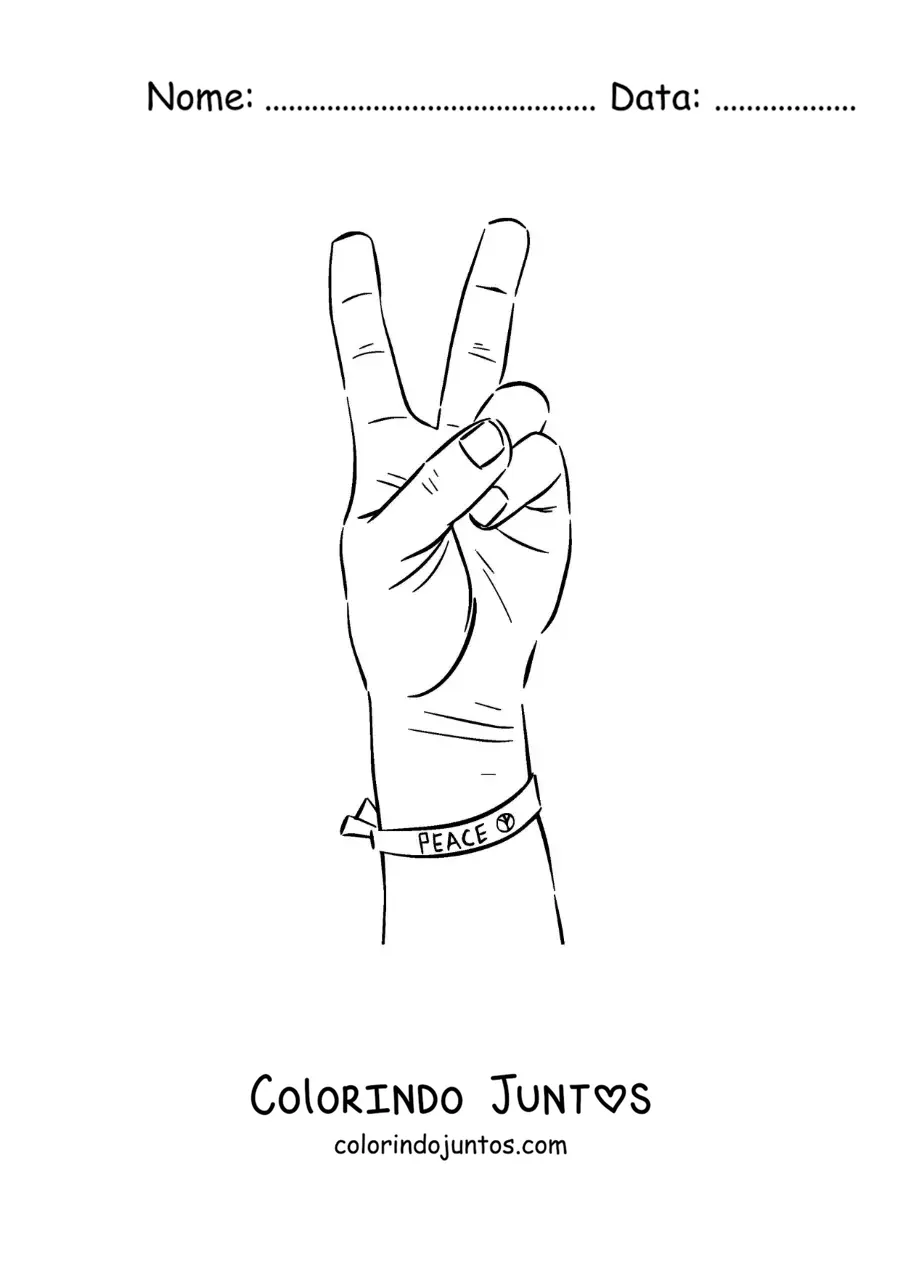 Desenho para colorir de uma mão com uma pulseira