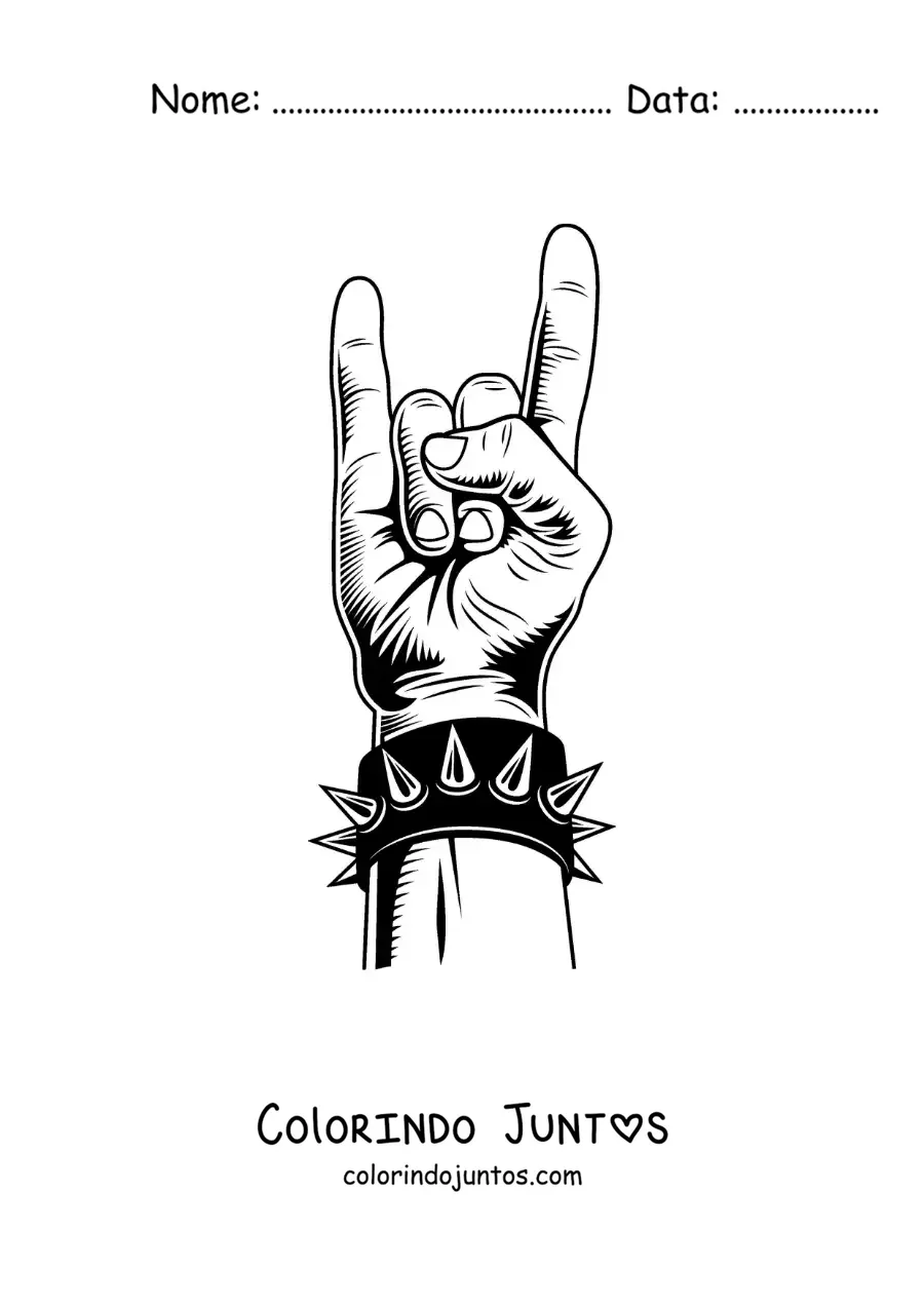Desenho para colorir de uma mão com um bracelete de rock
