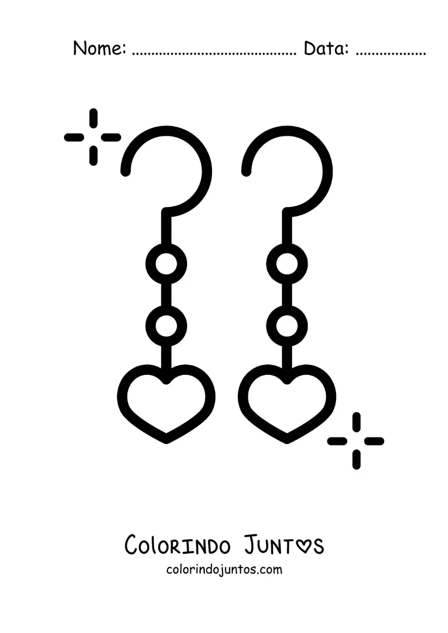 Desenho para colorir de brincos de coração