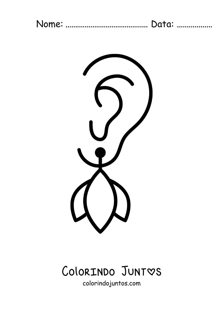 Desenho para colorir de uma orelha com brinco
