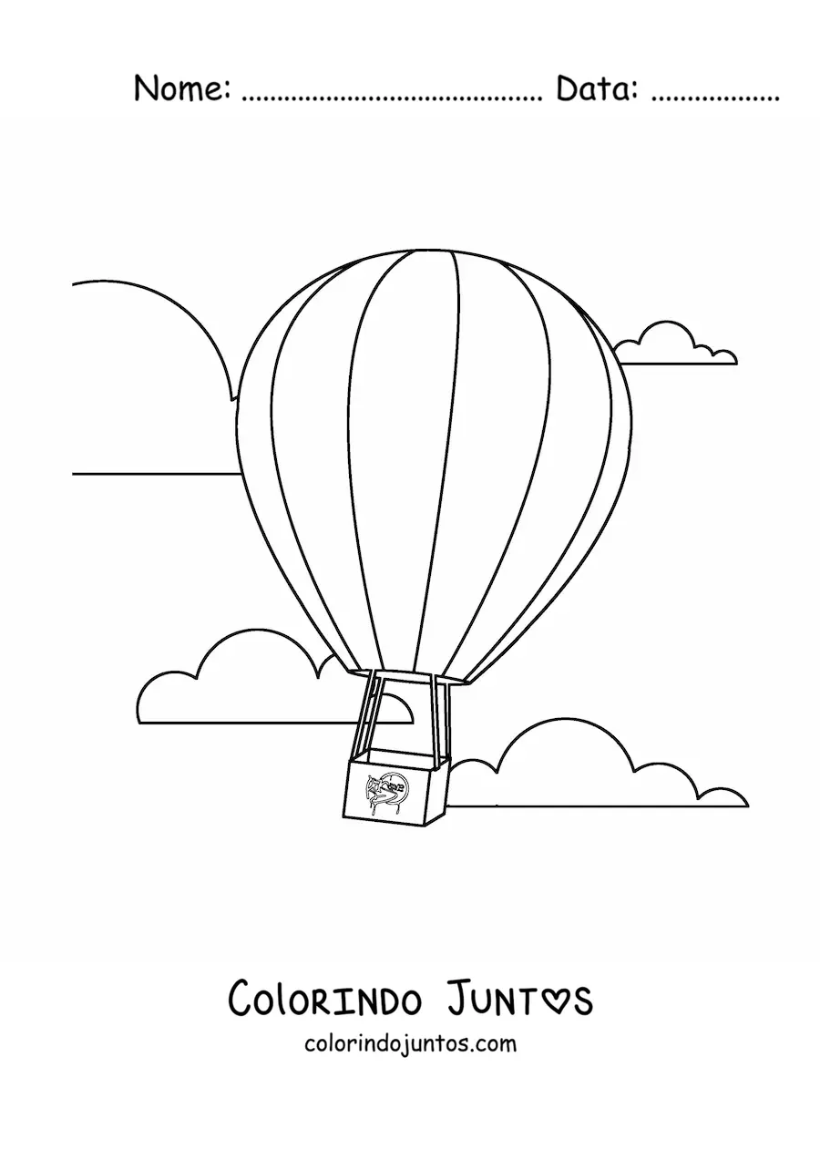 Desenho para colorir de um balao de ar quente flutuando no ceu