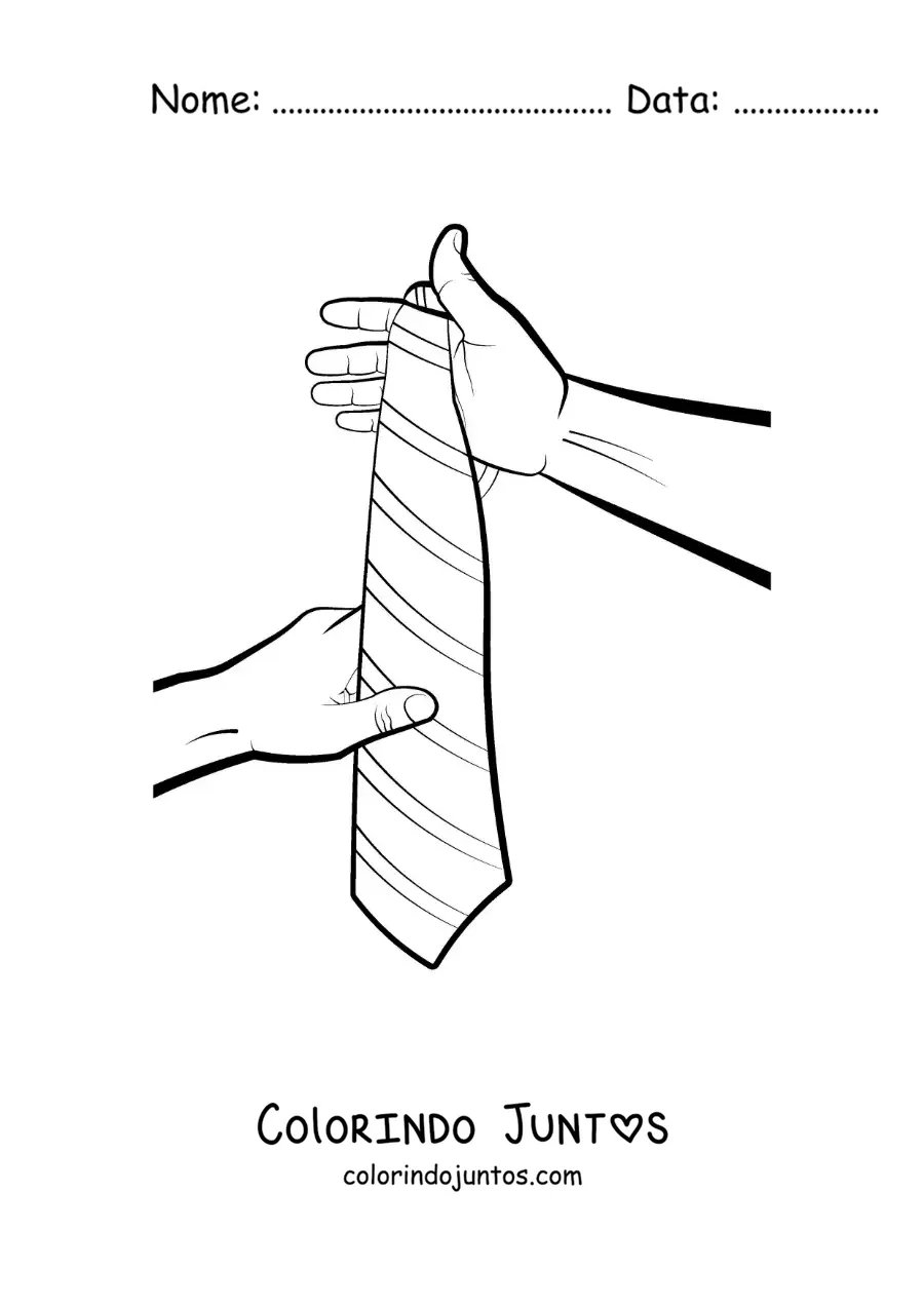 Desenho para colorir de duas mãos segurando uma gravata