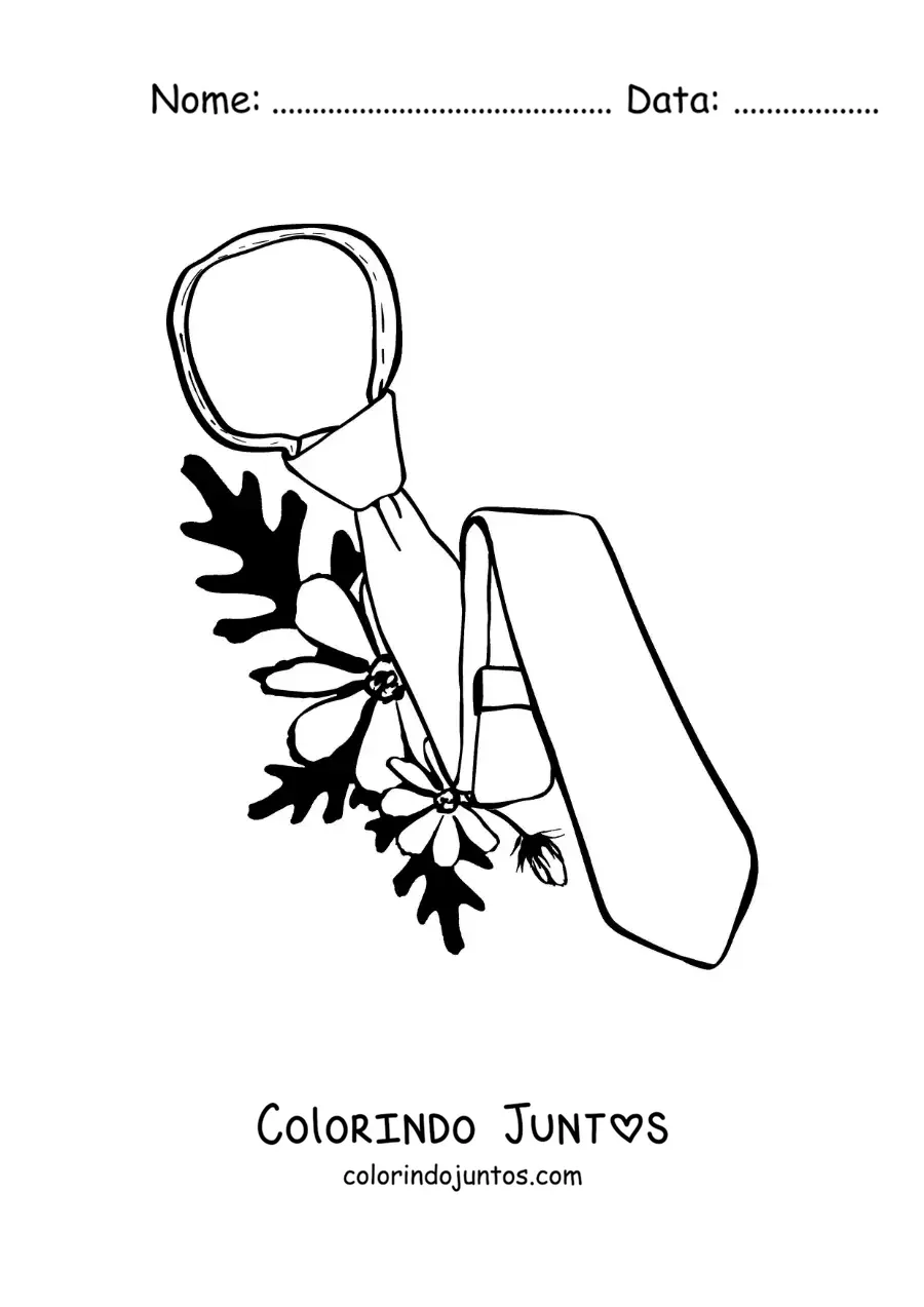 Desenho para colorir de uma gravata e flores