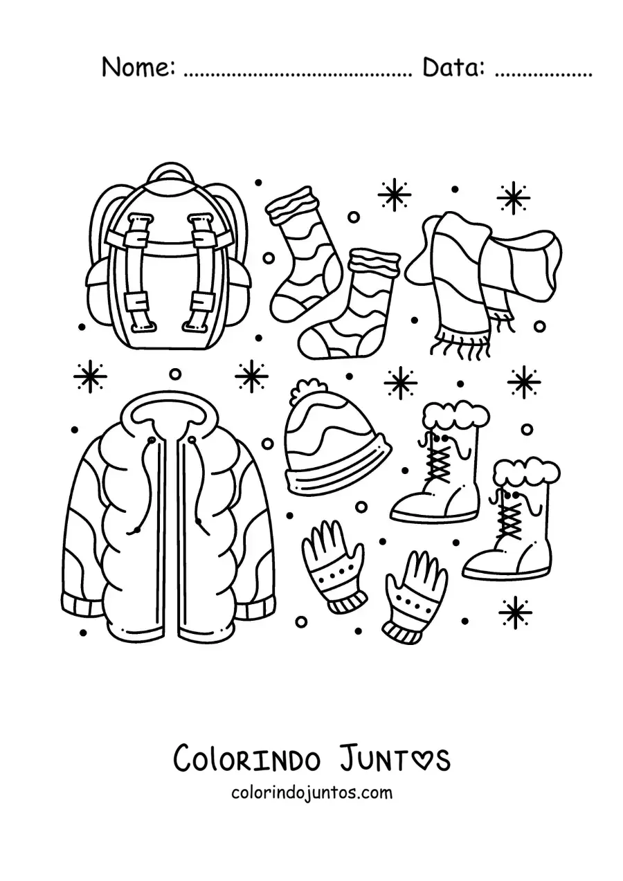Desenho para colorir de cachecol com casaco para a neve