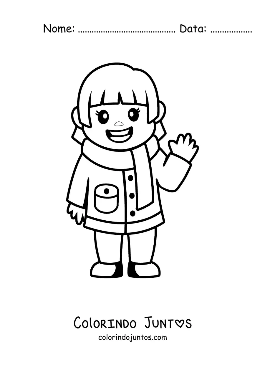 Desenho para colorir de menina de desenho com um cachecol