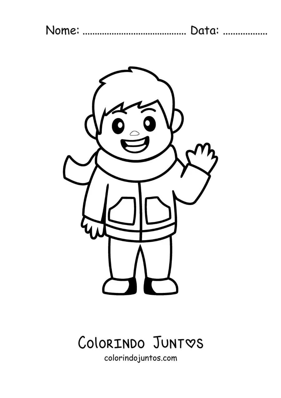 Desenho para colorir de menino de desenho com um cachecol