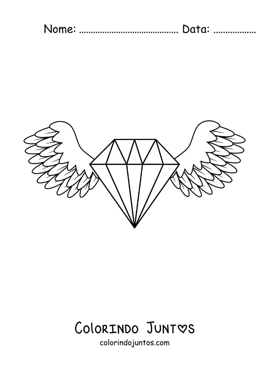 Desenho para colorir de um diamante com asas de anjo