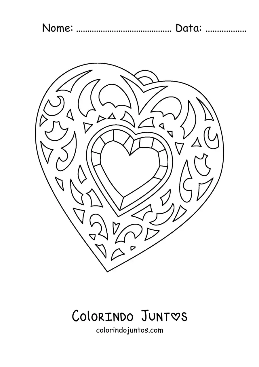 Desenho para colorir de uma joia com cristal em forma de coração