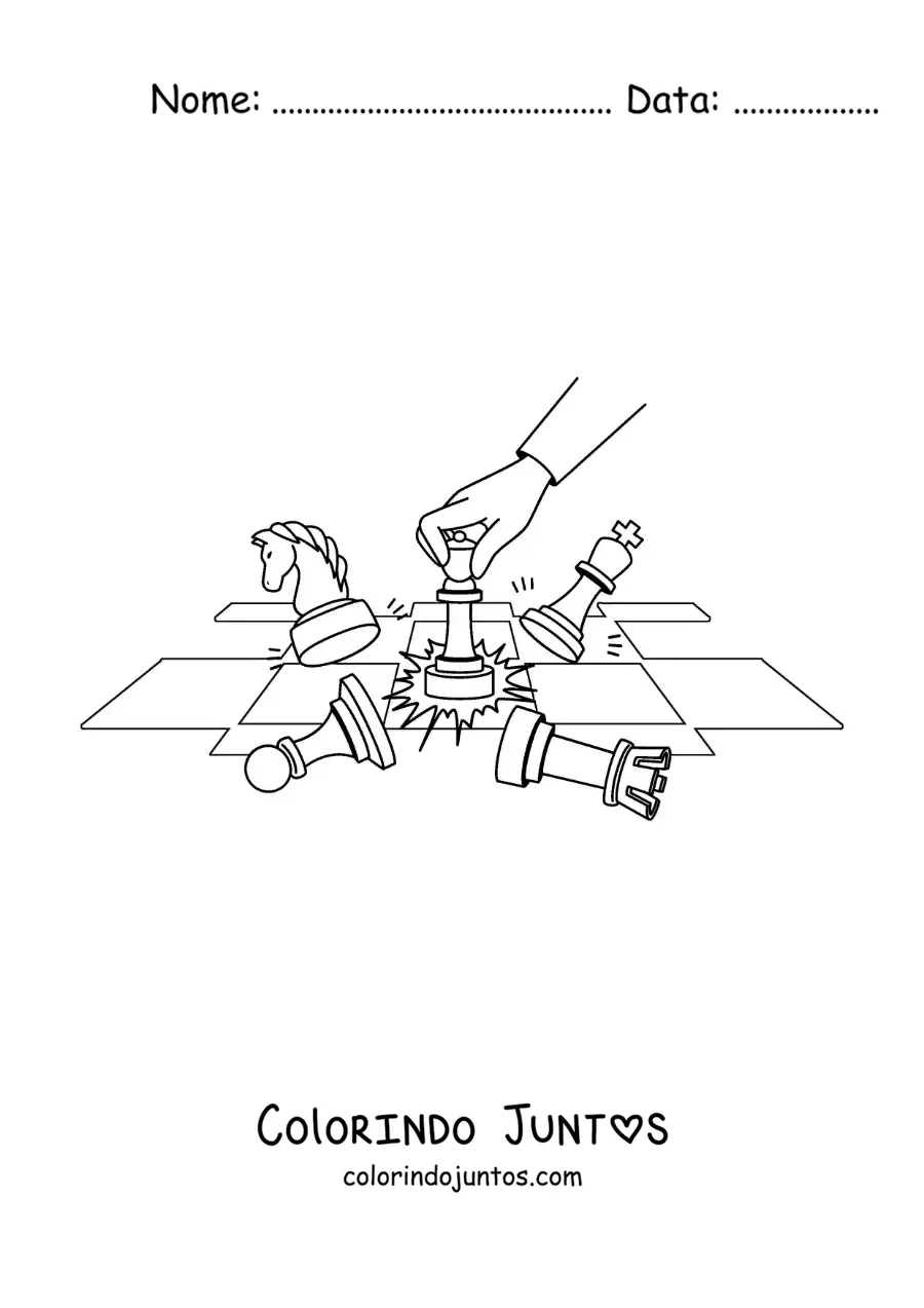 Desenho para colorir de jogada de xadrez