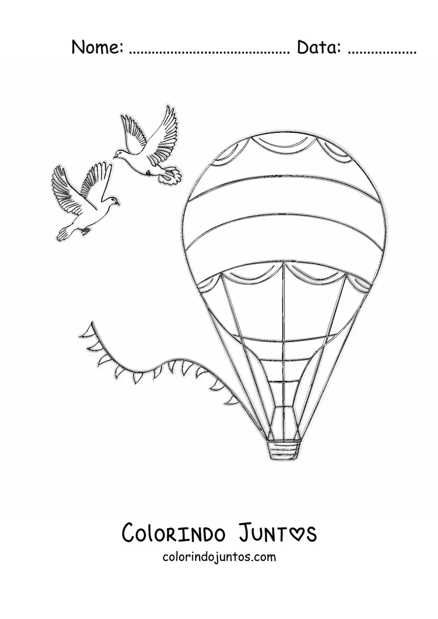 Desenho para colorir de um balao de ar quente de casamento