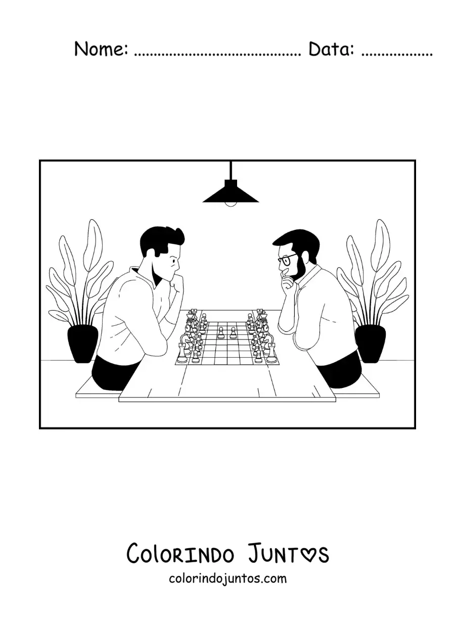 Desenho para colorir de dois homens jogando xadrez