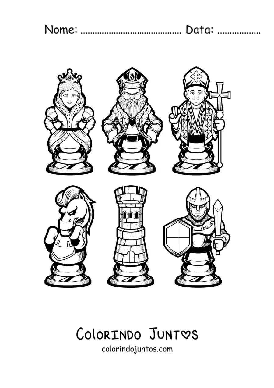 Desenho para colorir de peças de xadrez de desenho