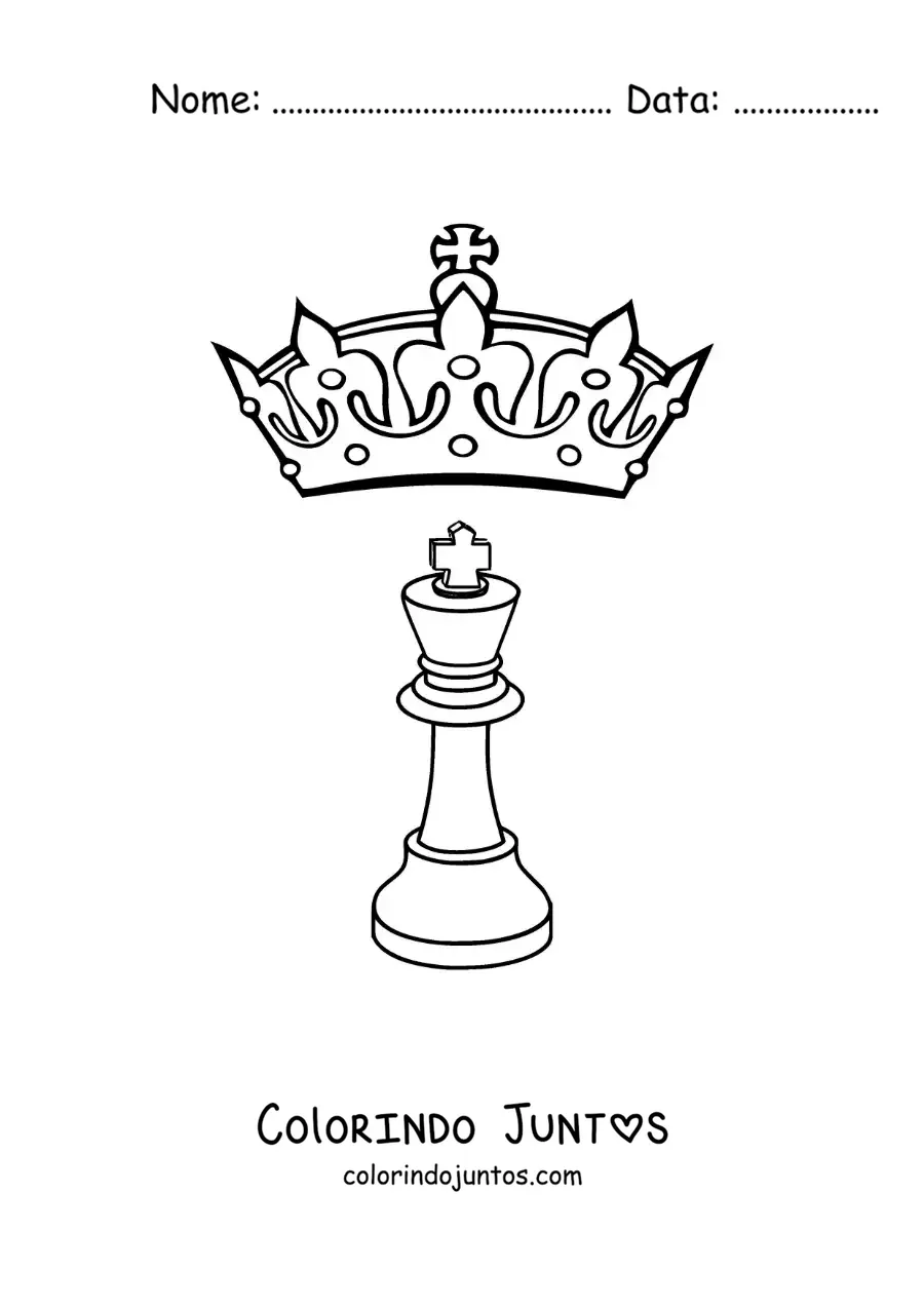 Desenho para colorir de peça da rainha do xadrez e uma coroa