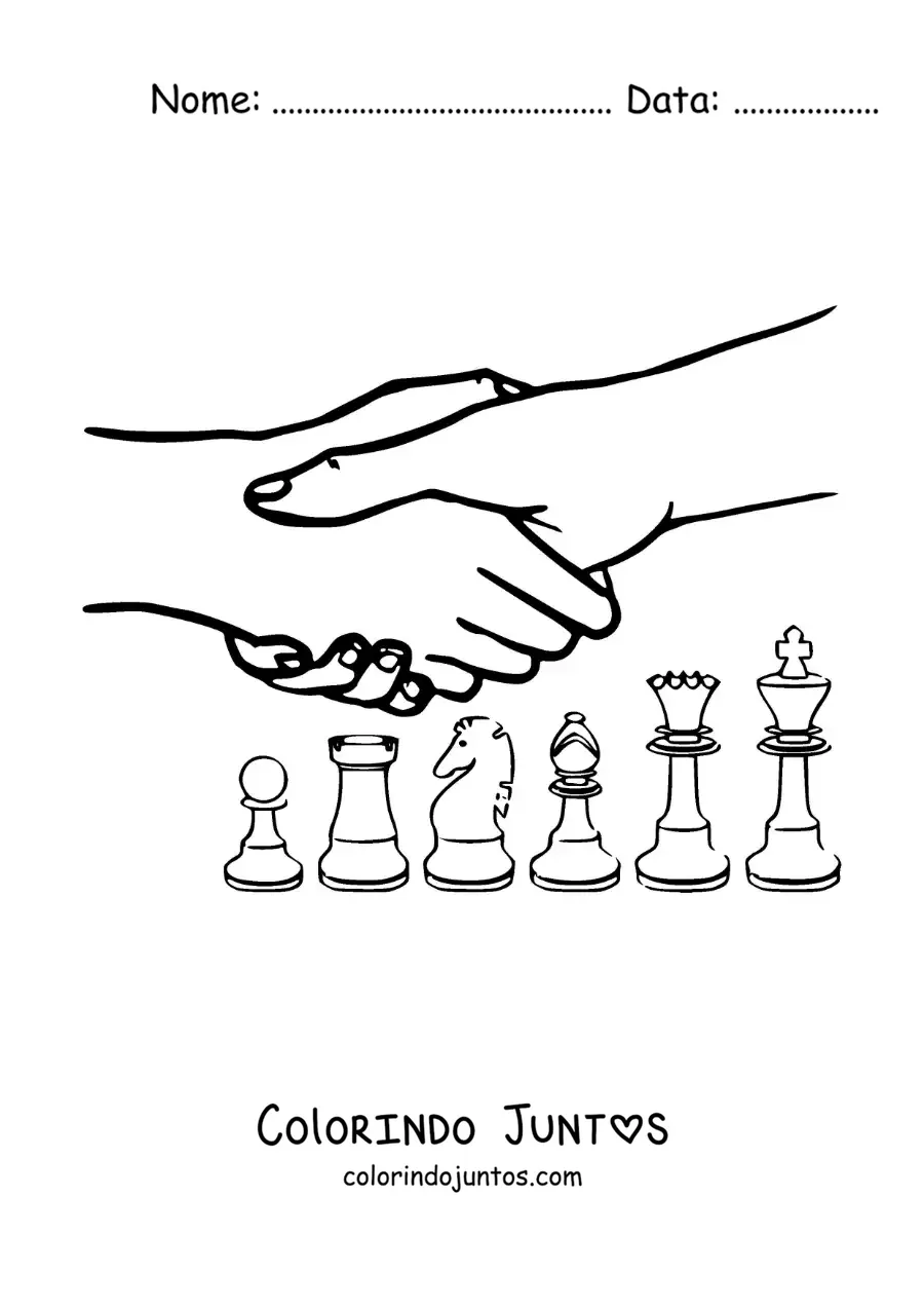 Desenho para colorir de jogadores de xadrez apertando as mãos
