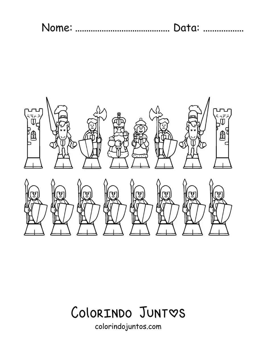 Desenho para colorir de peças do xadrez em desenho