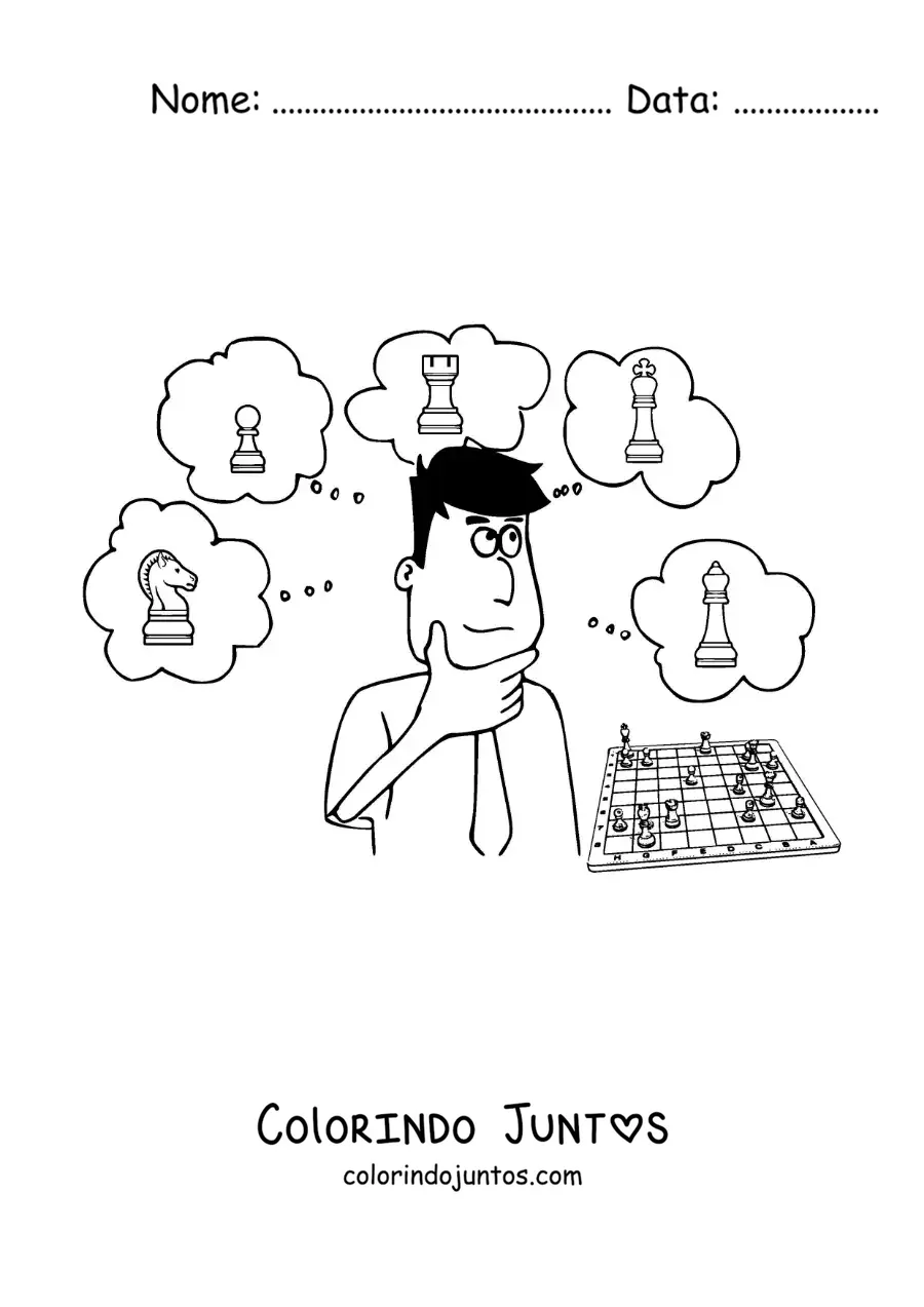 Desenho para colorir de desenho de um homem jogando xadrez