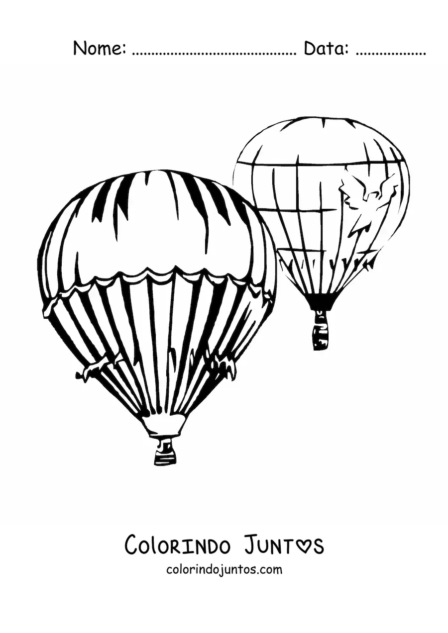 Desenho para colorir de dois baloes de ar quente flutuando