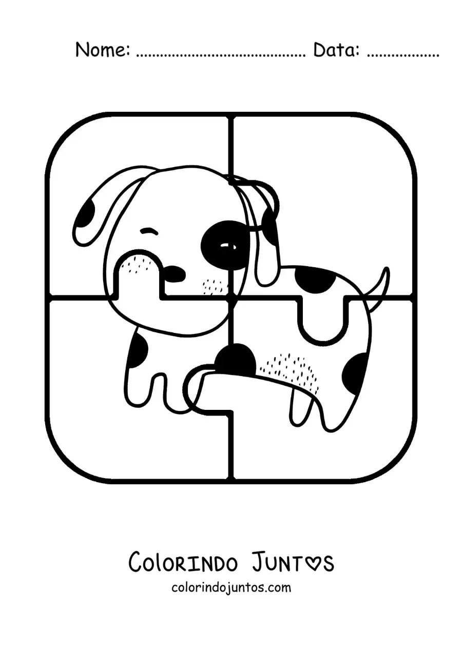 Desenho para colorir de quebra-cabeça recortável de 4 peças de um cachorro de desenho