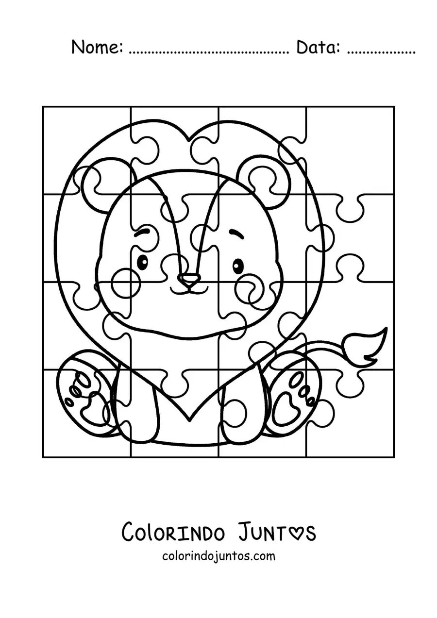 Desenho para colorir de quebra-cabeça recortável de um leão de desenho