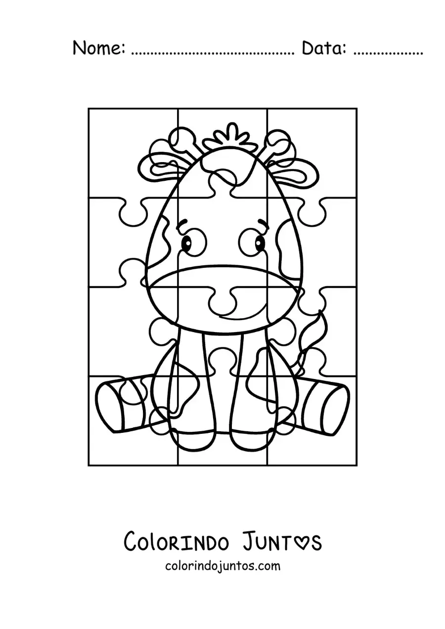 Desenho para colorir de quebra-cabeça recortável de uma girafa de desenho