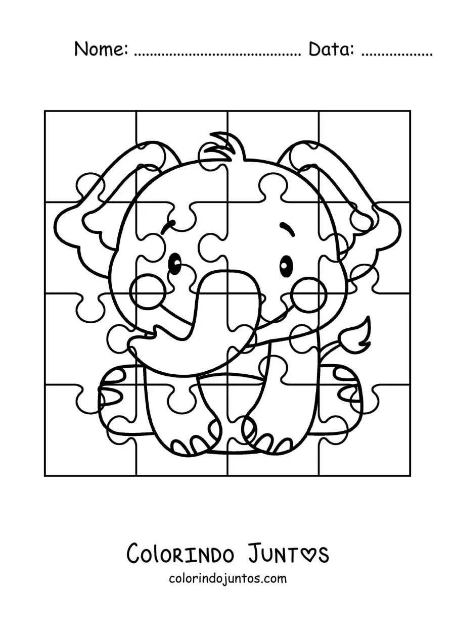Desenho para colorir de quebra-cabeça recortável de um elefante de desenho