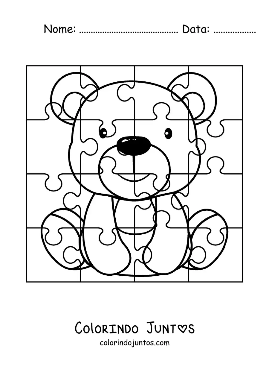 Desenho para colorir de quebra-cabeça recortável de um urso de desenho