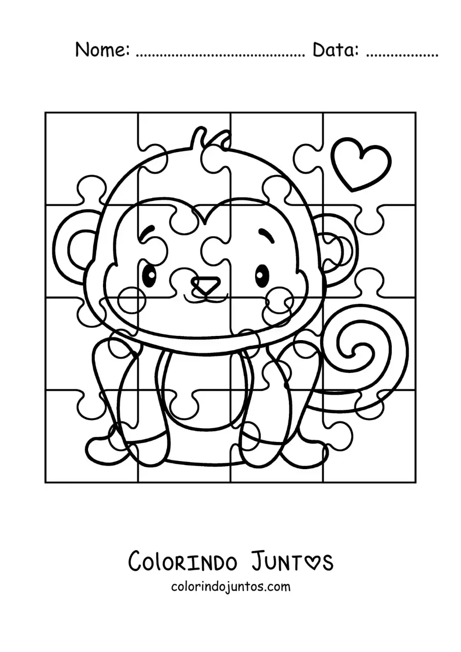 Desenho para colorir de quebra-cabeça recortável de um macaco de desenho
