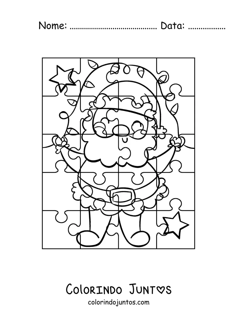 Desenho para colorir de quebra-cabeça natalino do Papai Noel de desenho