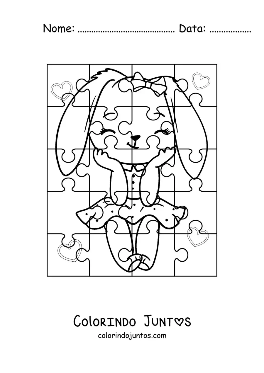 Desenho para colorir de quebra-cabeça recortável de uma coelhinha de desenho