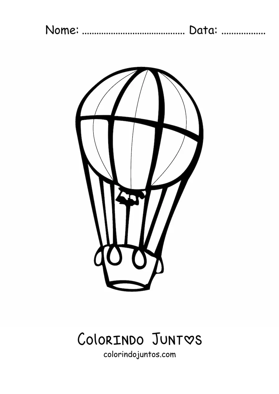 Desenho para colorir de um balao de ar quente em voo