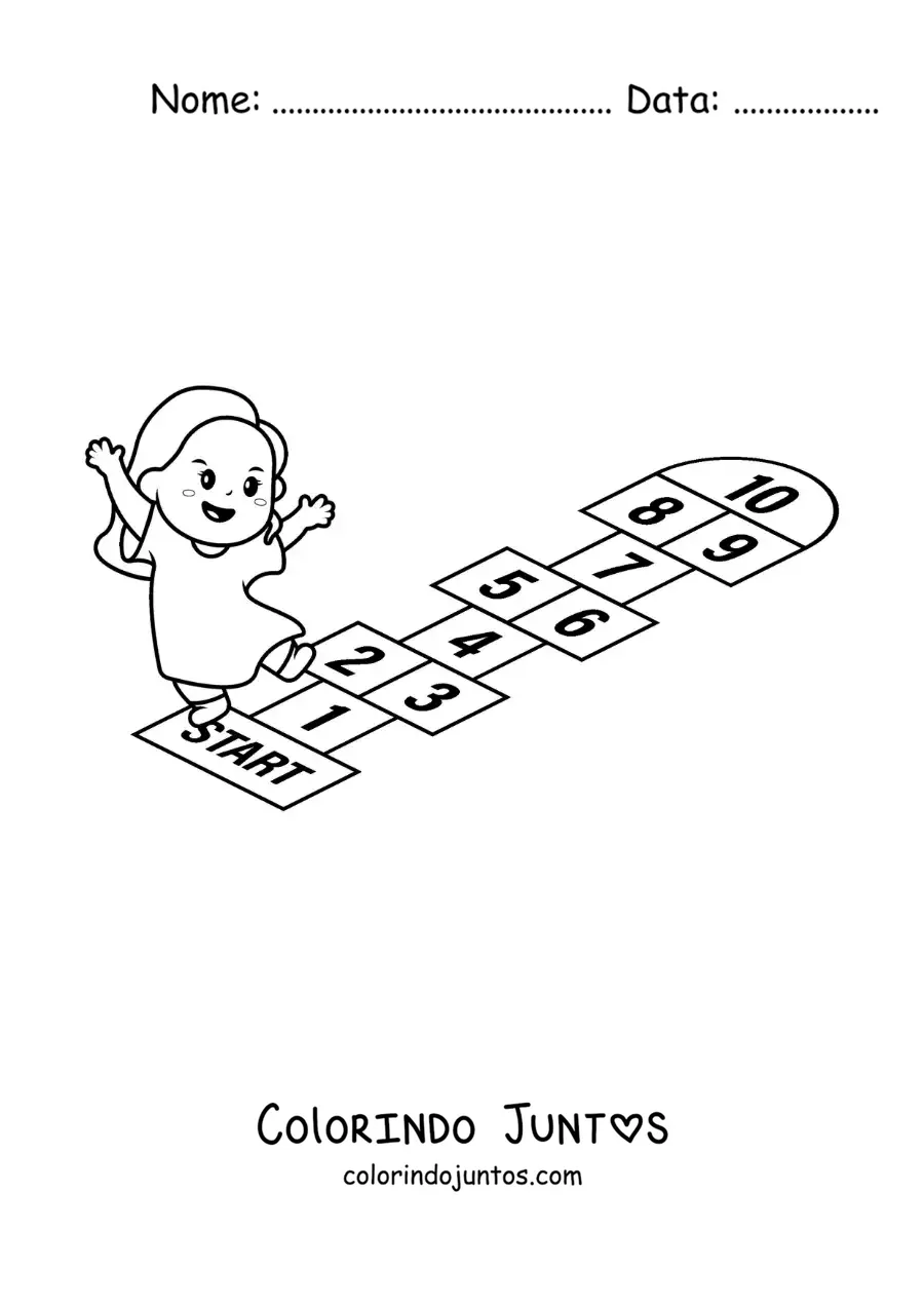 Desenho para colorir de menina de desenho brincando de amarelinha