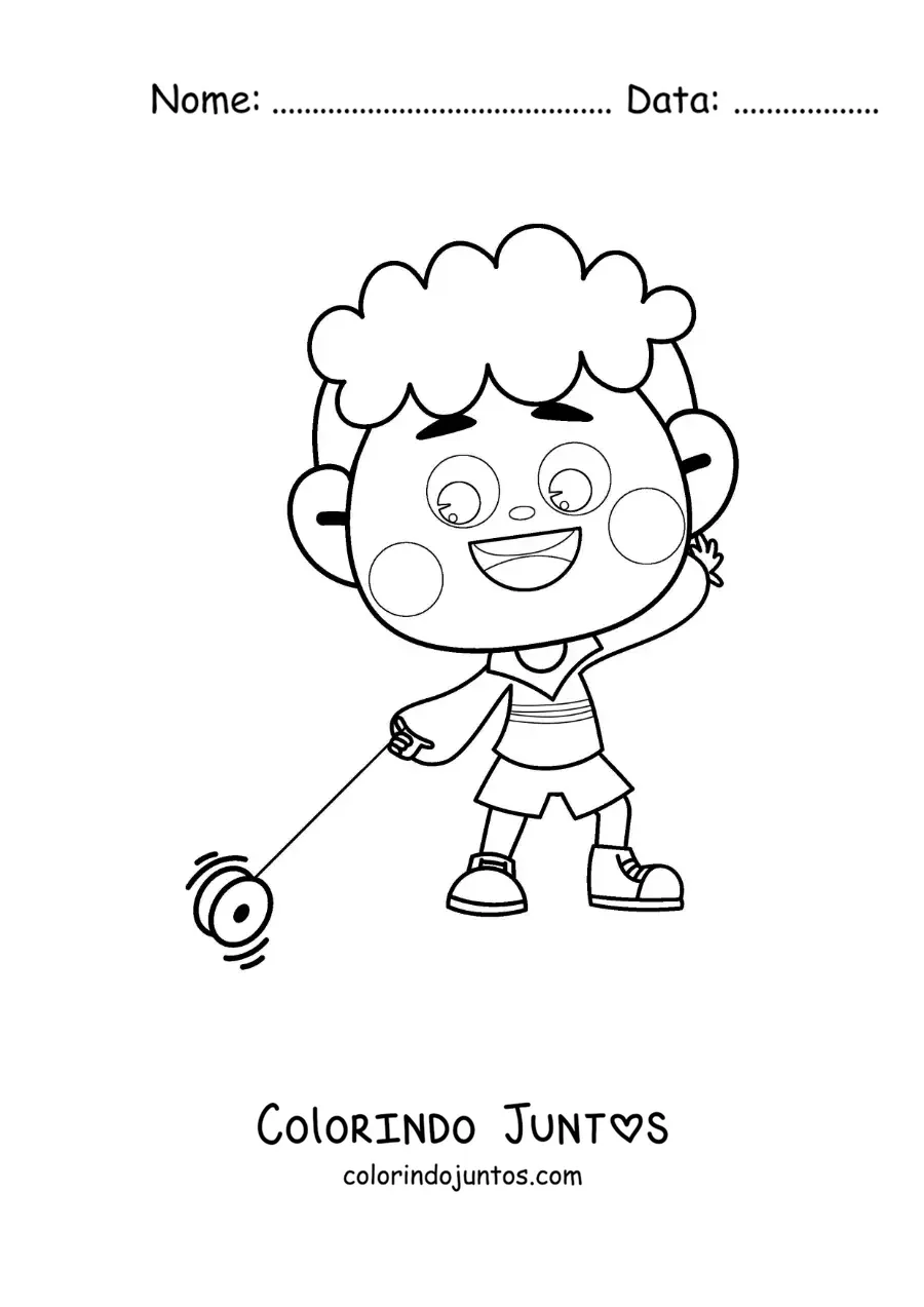 Desenho para colorir de menino animado brincando com um ioiô