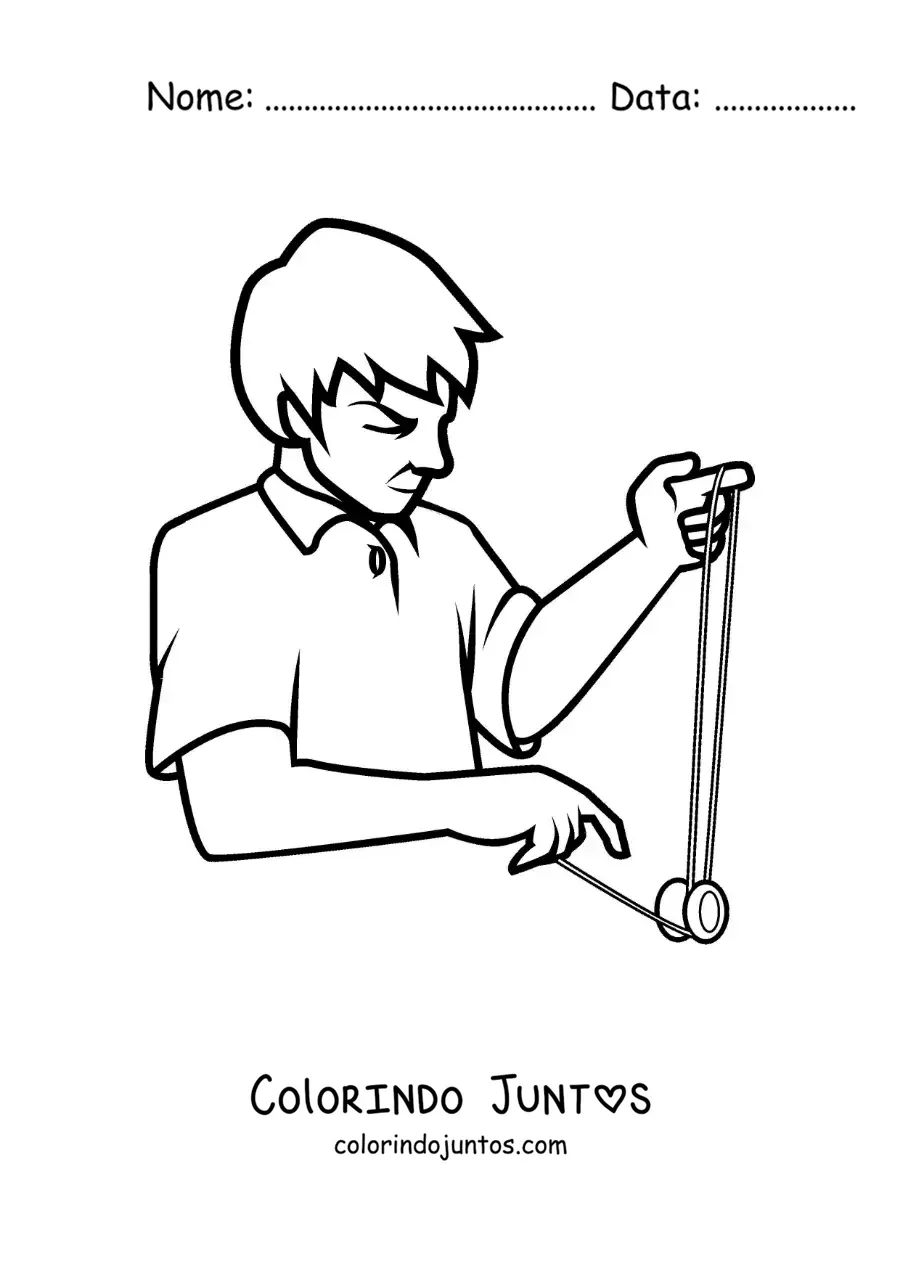 Desenho para colorir de menino brincando com um ioiô